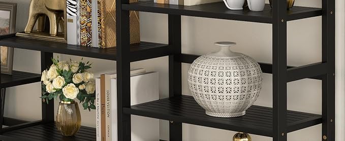 Homykic Bamboo Triple Wide Bookshelves and Bookcases, 6-Tier Shallow Open - Image 6