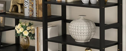 Homykic Bamboo Triple Wide Bookshelves and Bookcases, 6-Tier Shallow Open - Image 6