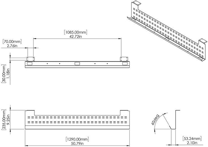 Stand Up Desk Store Under Desk Cable Management Tray Black Horizontal Computer - Image 5