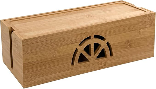 Bamboo Cable Management Box, Extra Large Cord Organizer Box, Power Strips Hider by binaural
