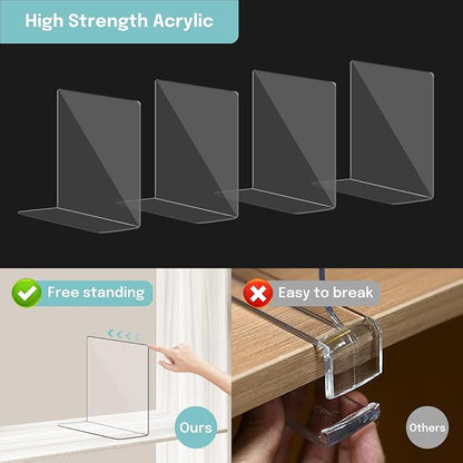 OKPOW Acrylic Shelf Dividers for Closet Organization: 4 Pack Durable Clear - Image 4