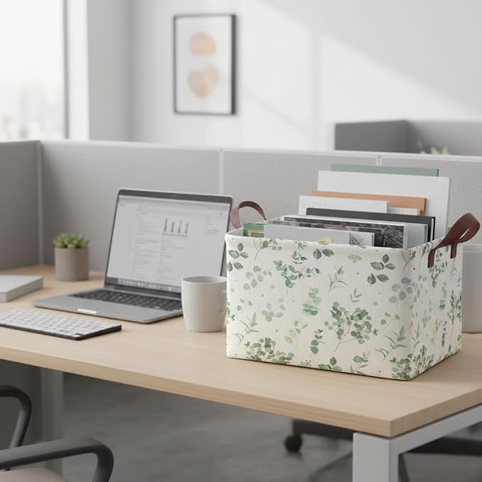 Sage Green Storage Basket Waterproof Canvas Toy Storage Bin Home Decor - Image 7