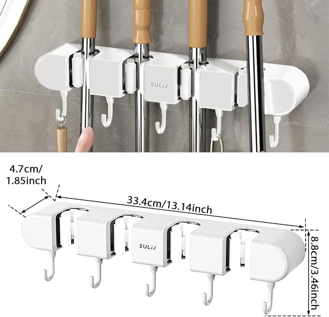 3PCS Broom Holder Wall Mount, No-Drilling Self-Adhesive Mop and Broom Storage - Image 8