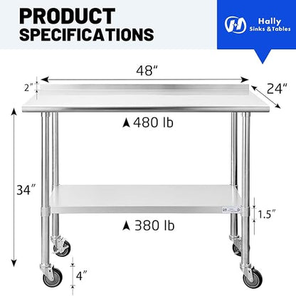 Hally Stainless Steel Table for Prep & Work 24 x 48 Inches - Image 2