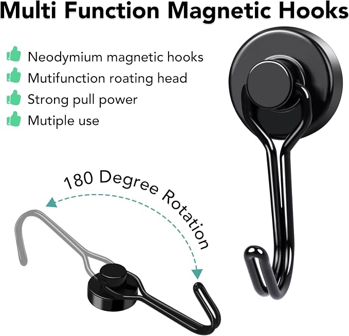 MIKEDE Magnetic Hooks 4 Pack, 40Lbs Heavy Duty Neodymium Magnet Hooks Black - Image 5
