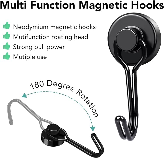 MIKEDE Magnetic Hooks, 40Lbs Heavy Duty Neodymium Magnet Hooks Black Magnets - Image 2
