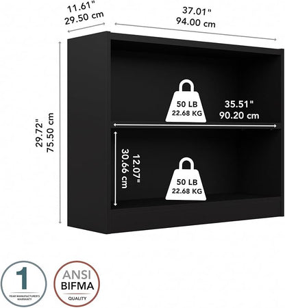 Bush Furniture Universal Small 2 Shelf Bookcase in Black, Low Storage and - Image 3
