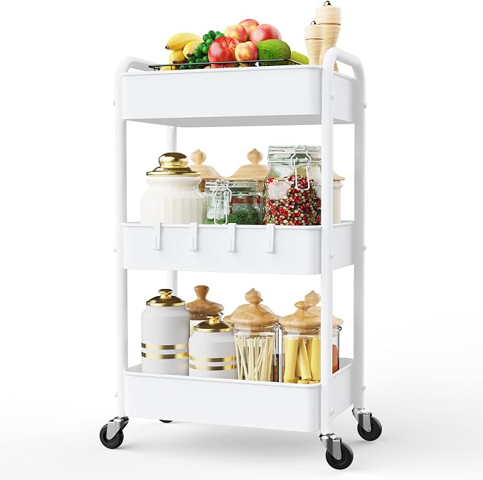 LEHOM 3 Tier Rolling Utility Cart, Metal Trolley Cart by LEHOM
