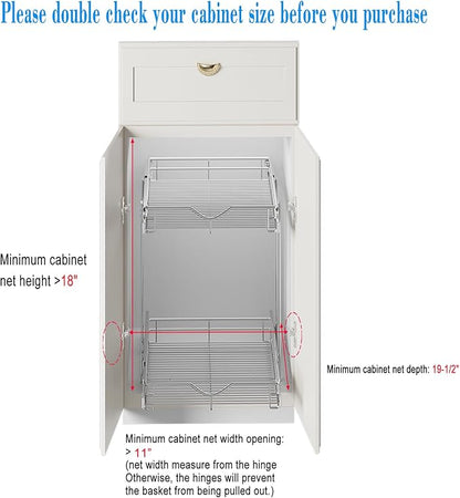 DINDON 2 Tier Pull Out Cabinet Organizer Heavy-Duty Metal Sliding Drawer Shelf - Image 3