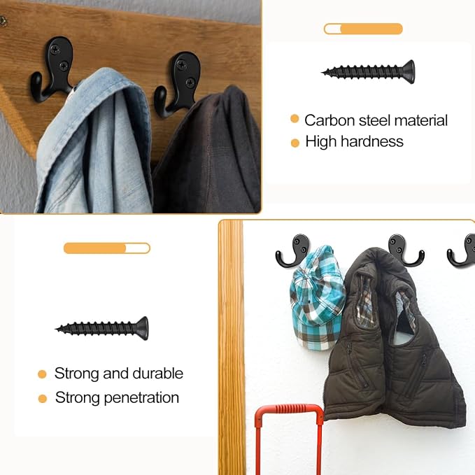 20 Pack Coat Hooks Wall Hooks for Hanging, Heavy Duty Double Prong Metal Hook - Image 5