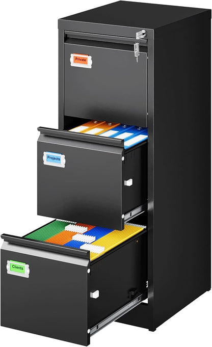 3-Drawer File Cabinet, 16.3" Deep Vertical Filing Cabinet by PEUKC