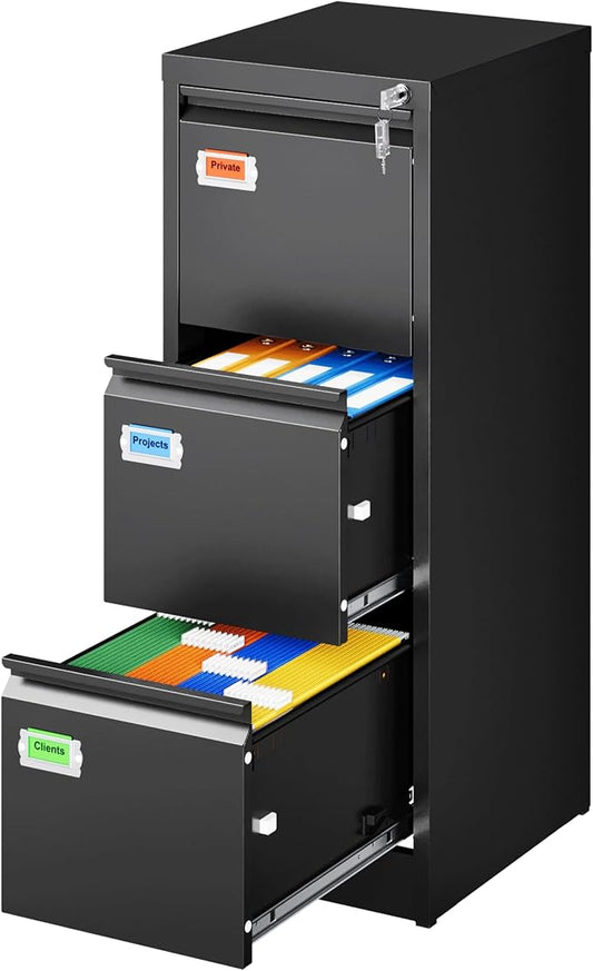 3-Drawer File Cabinet, 16.3" Deep Vertical Filing Cabinet by PEUKC