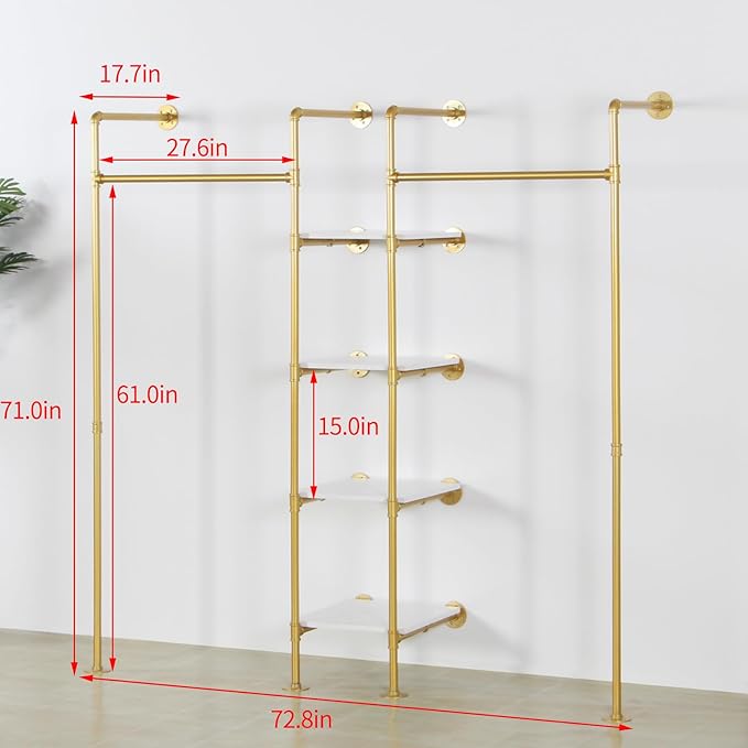 Industrial Pipe Gold Clothing Rack - Image 3