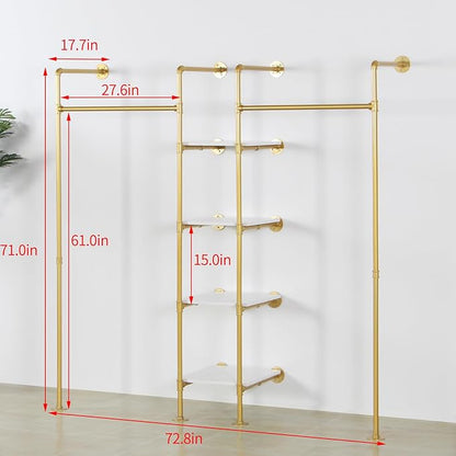 Industrial Pipe Gold Clothing Rack - Image 3