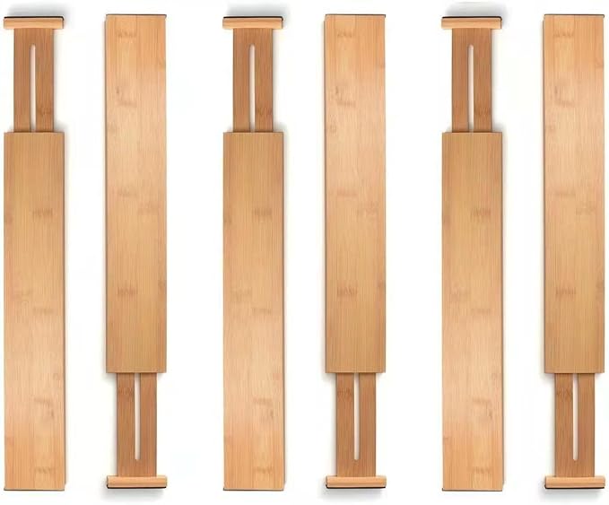 6 Pack Bamboo Kitchen Drawer Dividers, Expandable Drawer Separators Splitter - Image 2