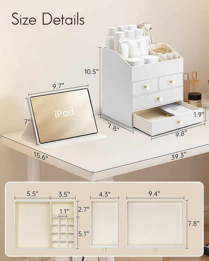 Vlando Makeup Organizer Countertop, Large Vanity Organizer PU Leather Make up - Image 3