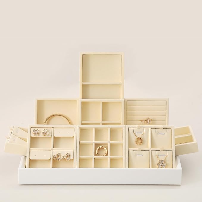 Dark Blue Jewelry Display Tray Ring Necklace Earring Bangle Organizer - Image 3
