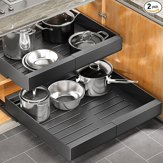 2 Pack Pull out Cabinet Organizer, Expandable Heavy Duty Slide out Drawer Fixed by Kitstorack