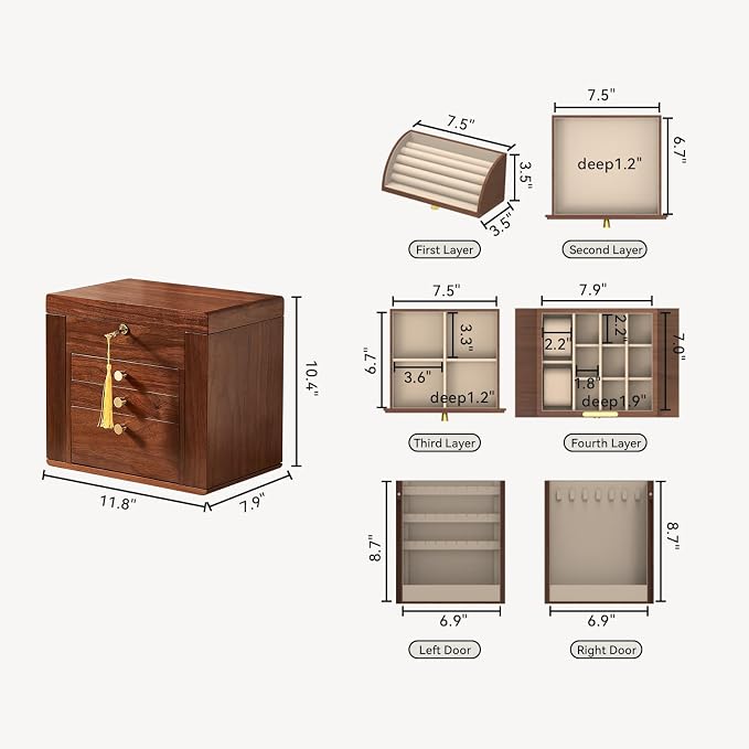Black Walnut Wooden Jewelry Box, Wood Jewelry Organizer - Image 4