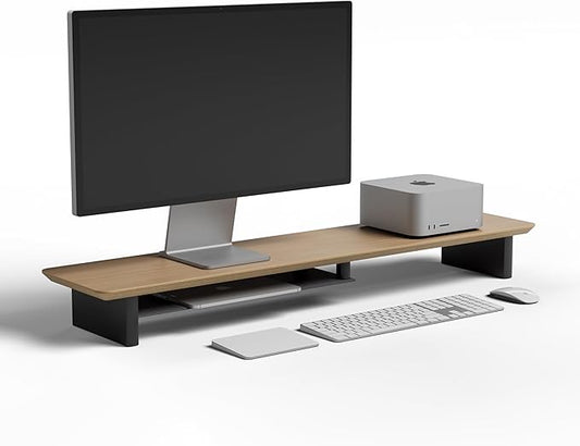 White Oak Dual‑Tier Ergonomic Desk Setup – Modern Wooden Monitor Stand & by amesoba