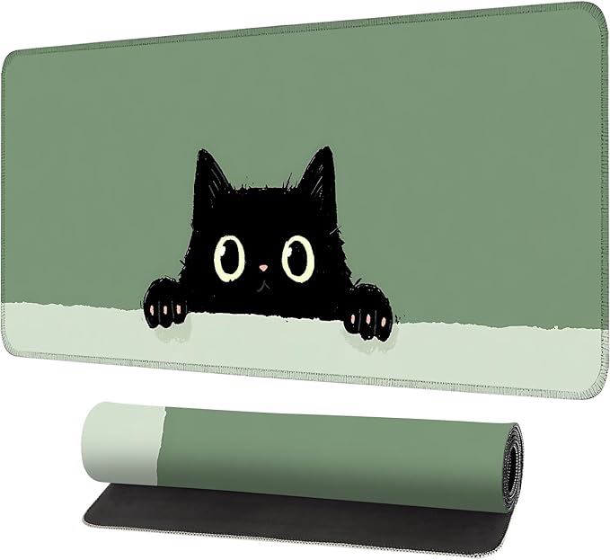 Cute Black Cat Large Mouse Pad – Extended Desk Mat 31.5 x 11.8 in– Kawaii Kitty by LEIWEIHOPE