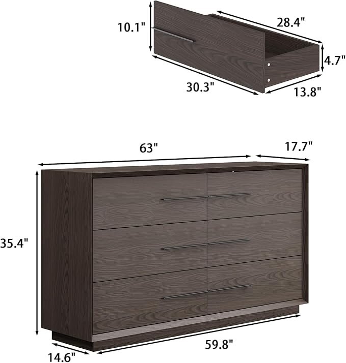 Bedside Table with 6 Drawers, Modern Side Table, Wide Nightstand, Wooden Bed - Image 2