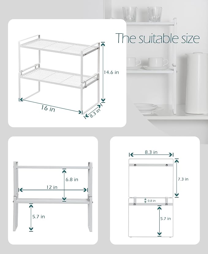 2Pack Cabinet Shelf Organizer Storage Rack Space Saving - Image 3