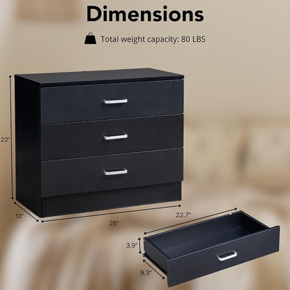 Karl home 3 Drawer Dresser, Modern Storage Chest of Drawers, Wood Bedside Table - Image 3
