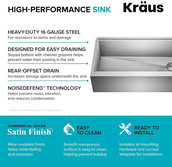 KRAUS Kore 36-Inch Farmhouse Workstation 16 Gauge Single Bowl Stainless Steel - Image 11