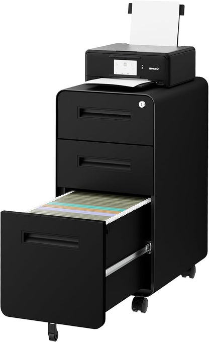 3 Drawer File Cabinet with Lock and 4 Keys, Mobile Metal Filing Cabinet by LVSTEEL