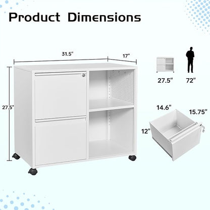 MIIIKO 2 Drawer File Cabinet on Wheels, Metal Filing Cabinets - Image 3