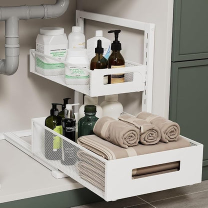 Under Sink Organizer Adjustable Height 2 Tier Bathroom Organizer Pull Out by petiza