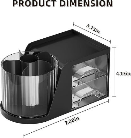 Marbrasse Desk Organizer with 2 Drawer, 360°Rotating Pen Holder, Desk - Image 3