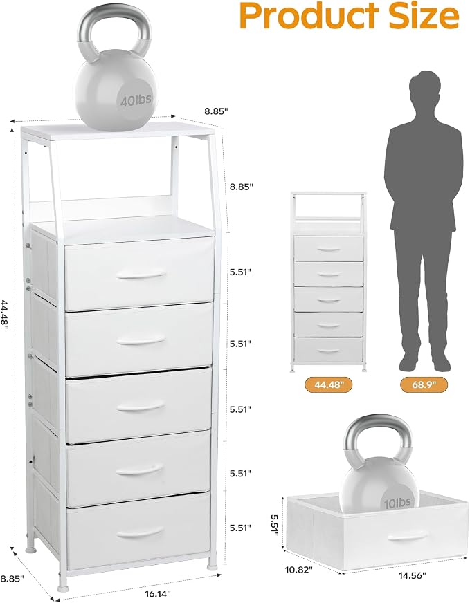 Dresser for Bedroom, Fabric Nightstand Tall Dresser & Chests of Drawers - Image 3
