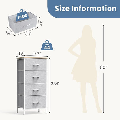 DUMOS Nightstand with 4 Drawers Bedside Table with Removable Fabric Bins Sturdy - Image 3