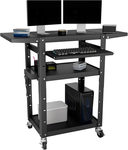Mobile AV Cart with Pullout Keyboard Tray, Rolling Computer Cart Height by GREHITK