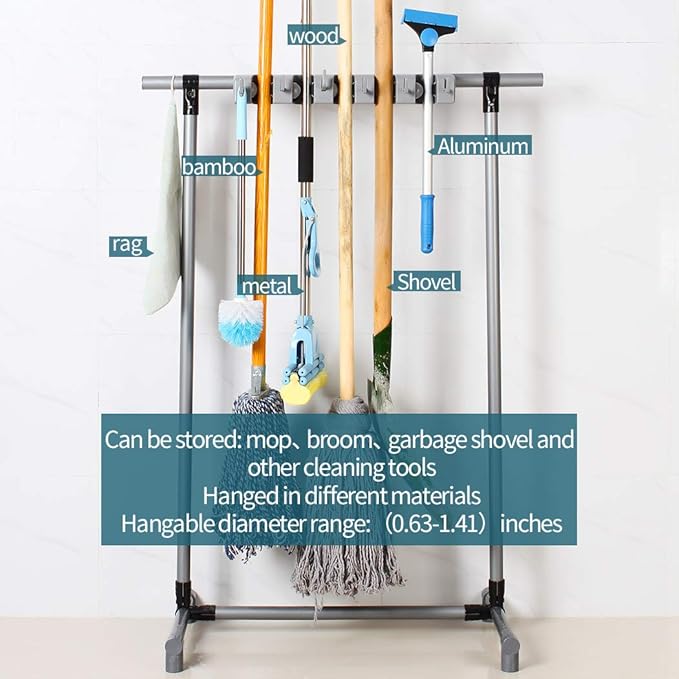 Broom Mop Holder Floor-Mounted mop Rack Cleaning Tool storage - Image 2