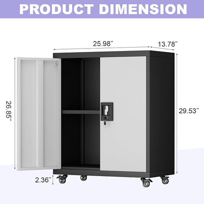 Metal Storage Cabinet with Wheels, Steel Mobile Garage Cabinets with Lockable - Image 3