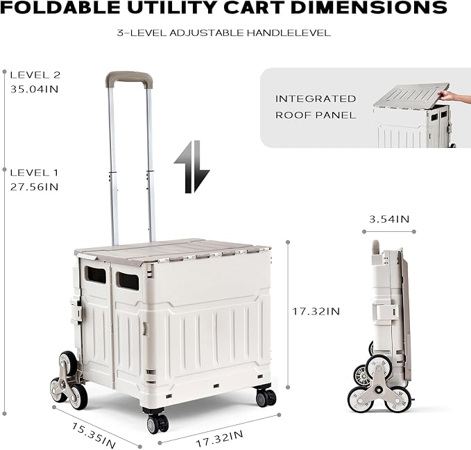 Utility Cart Teacher Cart with Stair Climbing Wheels Foldable Shopping Cart - Image 3