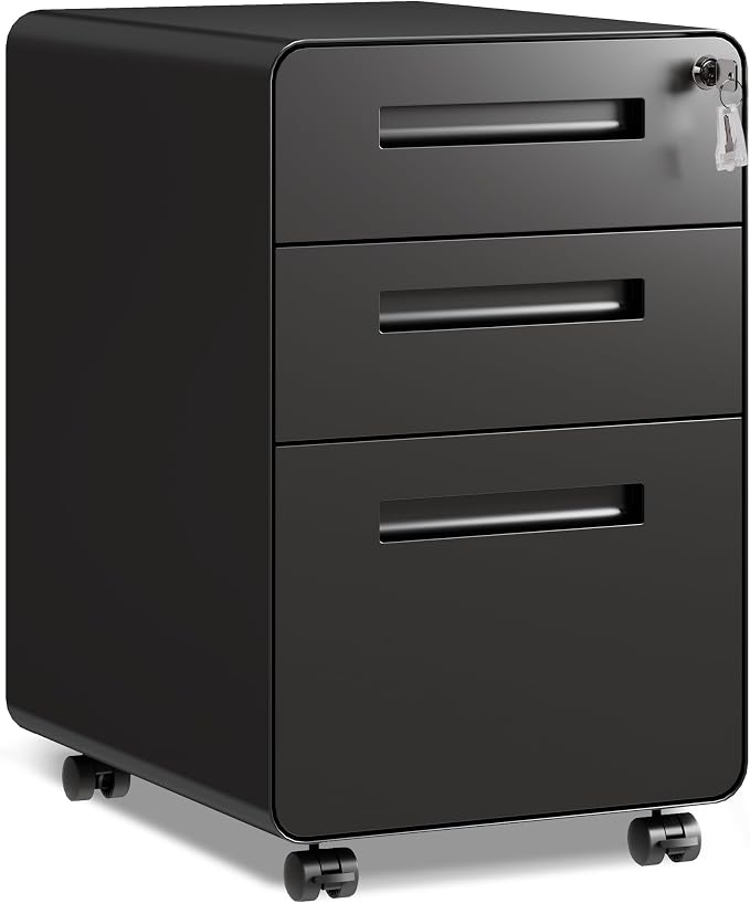 DEVAISE 3-Drawer File Cabinet, Thickened Metal Mobile Filing Cabinet by DEVAISE