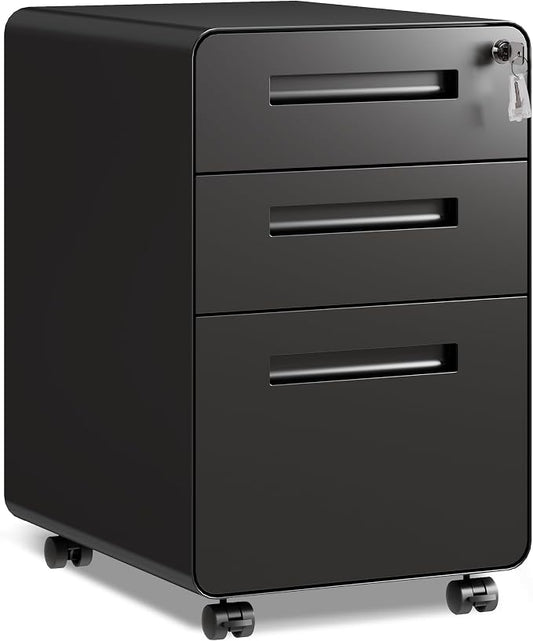 DEVAISE 3-Drawer File Cabinet, Thickened Metal Mobile Filing Cabinet by DEVAISE