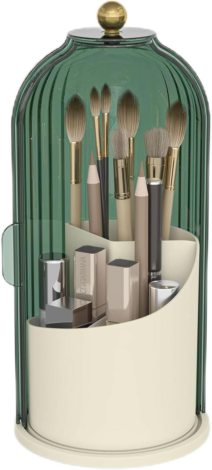 Makeup Brush Holder with Dustproof Cover 360 Rotating Makeup Brush Organizer by Emljkvp