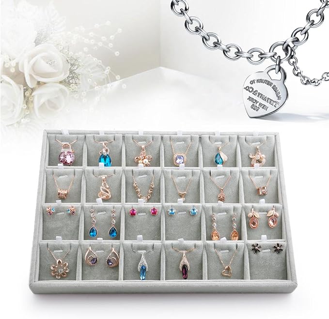 Oirlv Velvet Jewelry Tray 24 Grid liner Pendant Earrings Organizer Storage - Image 4