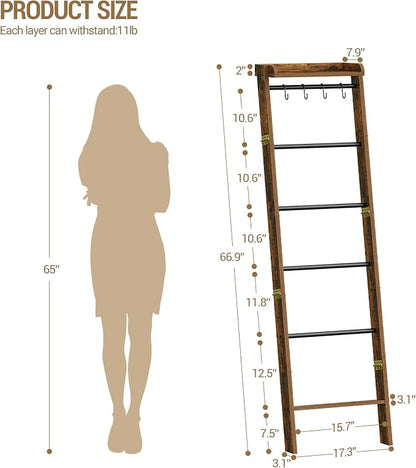 Blanket Ladder Shelf, Decorative Quilt Rack, 7-Tier Farmhouse Ladder Holder - Image 2