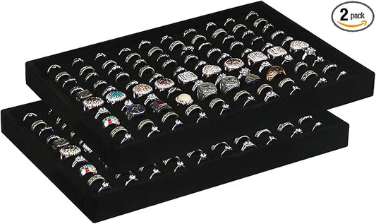 Coward 2Pcs/Set Black Velvet Stackable Ring Organizer Tray, Velvet Ring Earring by FocusOnJewelryDisplay15yrs