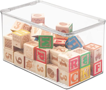 mDesign Plastic Stackable Toy Storage Bin Container Box, Hinge Lid by mDesign