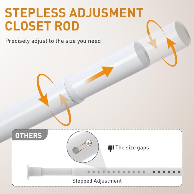White Adjustable Closet Rod 18-48 Inches, Heavy Duty Metal Clothes Hanging Rod - Image 4