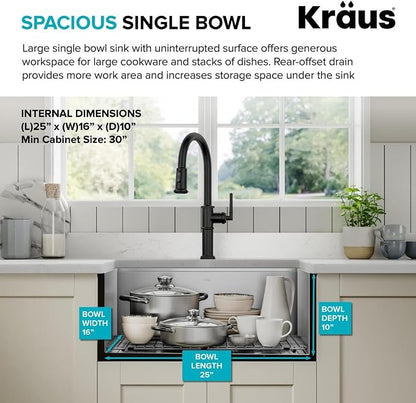 KRAUS Kore 27-Inch Farmhouse Workstation 16 Gauge Stainless Steel Kitchen Sink - Image 4