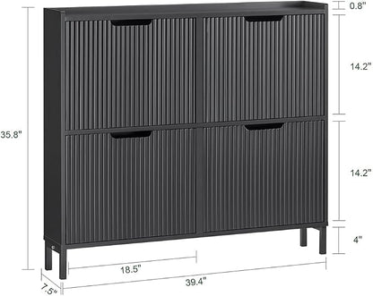 SoBuy Fluted Shoe Cabinet 4 Drawers, Narrow Shoe Storage Organizer - Image 3