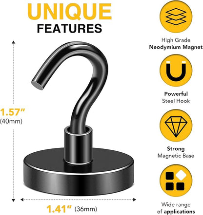 DIYMAG Black Magnetic Hooks, 170 LB Heavy Duty Strong Magnets - Image 2